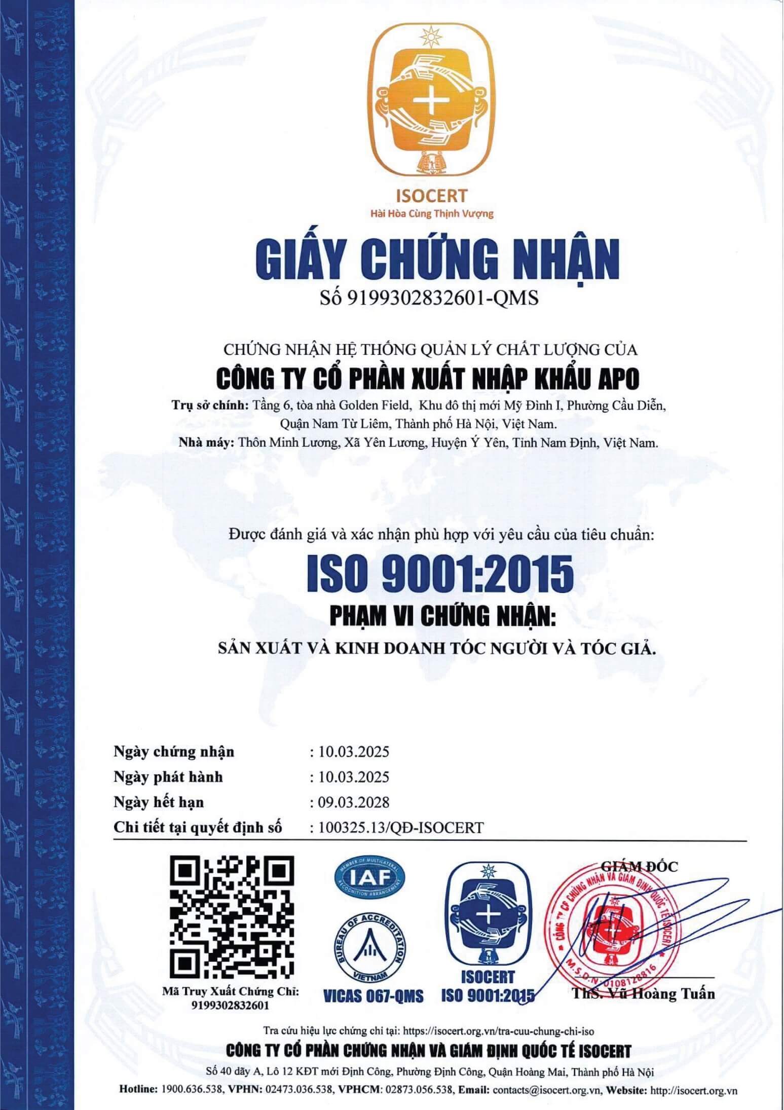 CERTIFICATES ISO9001 VN